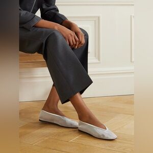 Le Monde Beryl 37 Luna Silver Metallic Leather-Trimmed Mesh Ballet Flats